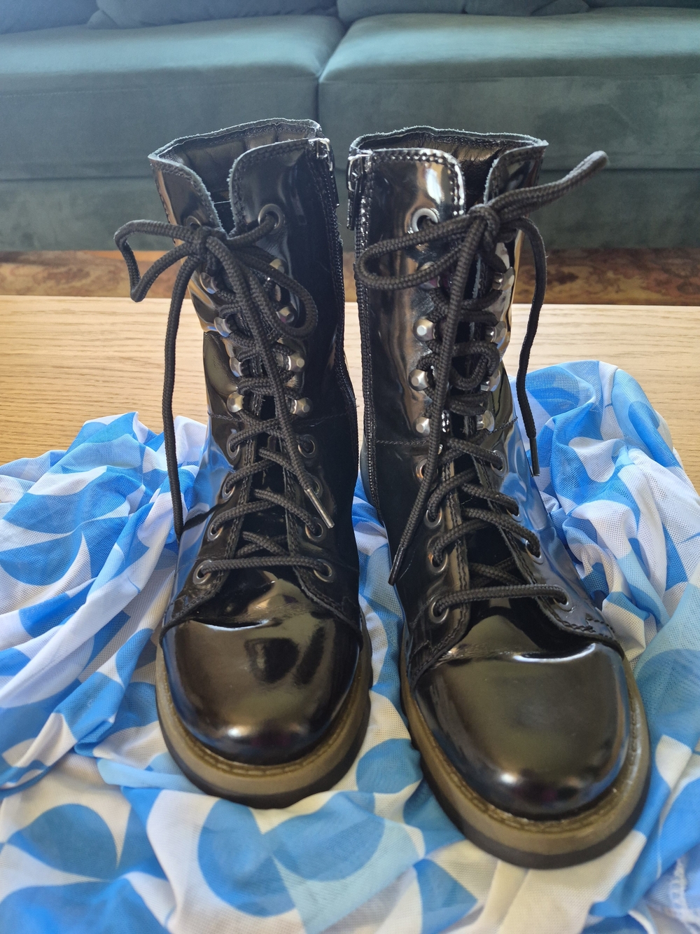 Fly London Women's Black Patent Lace-Up Combat Boots
